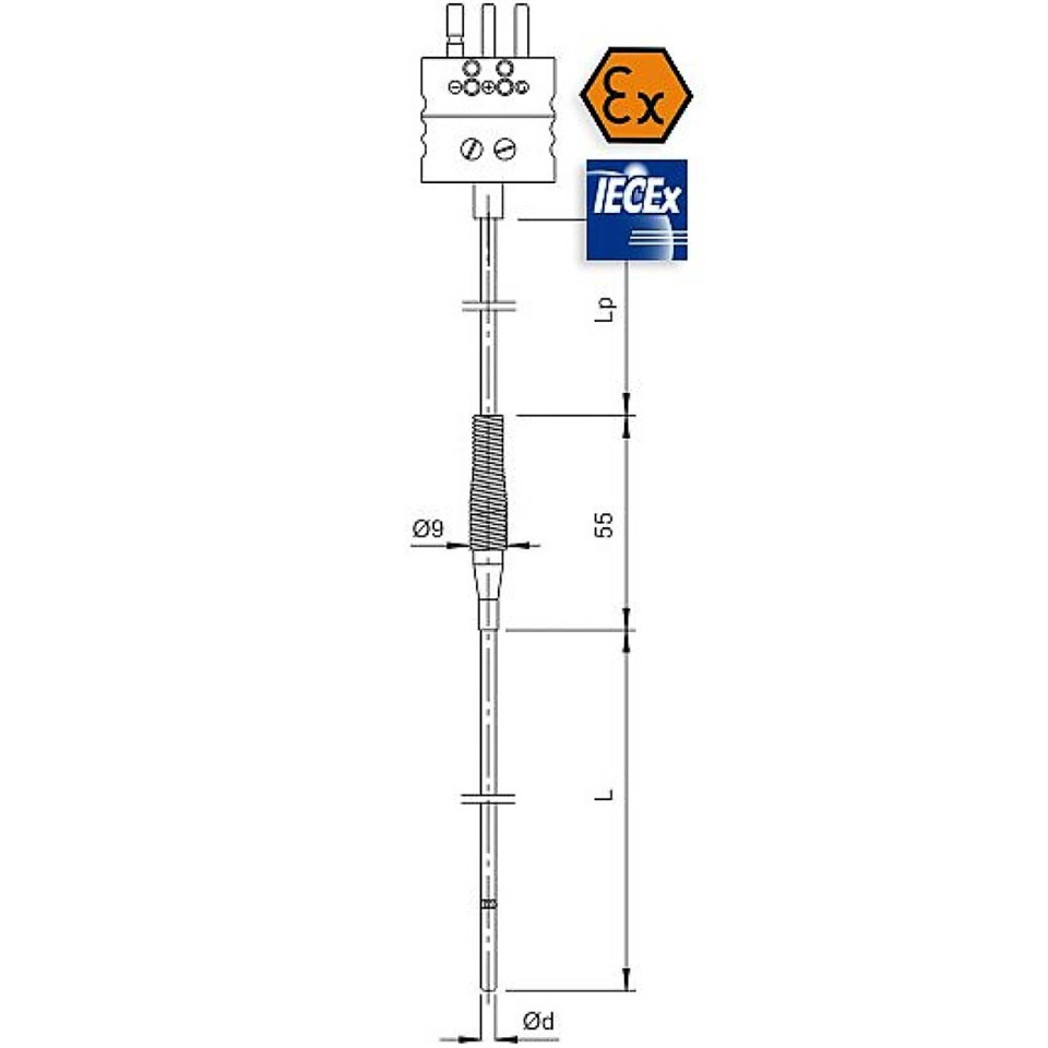 Wired jacketed resistance thermometer, standard connector, intrinsically safe