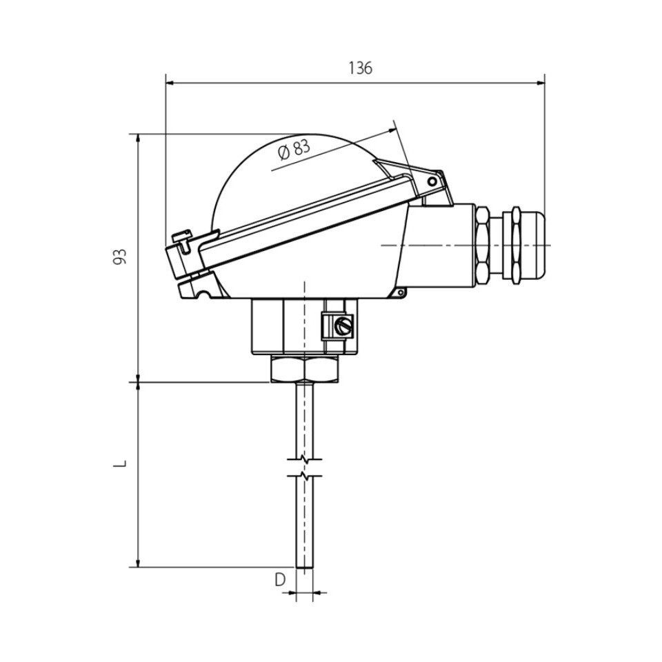 ATEX probe with connection head (Pt100, Ni1000, NTC)