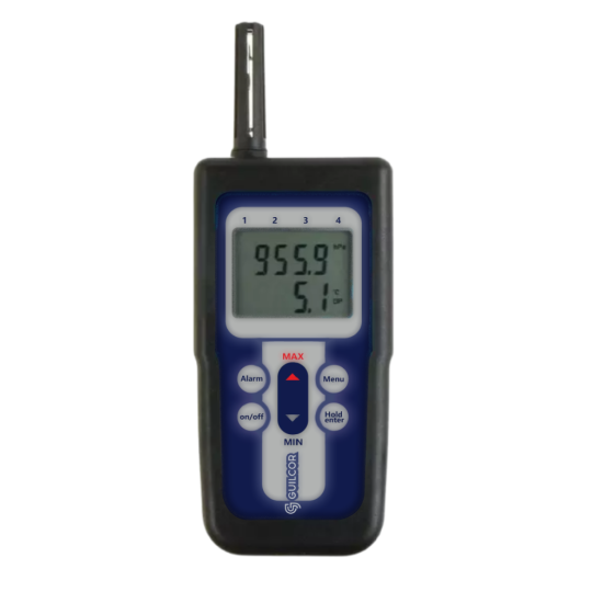 Thermometer-hygrometer with magnetic temperature probe for measuring surface temperature