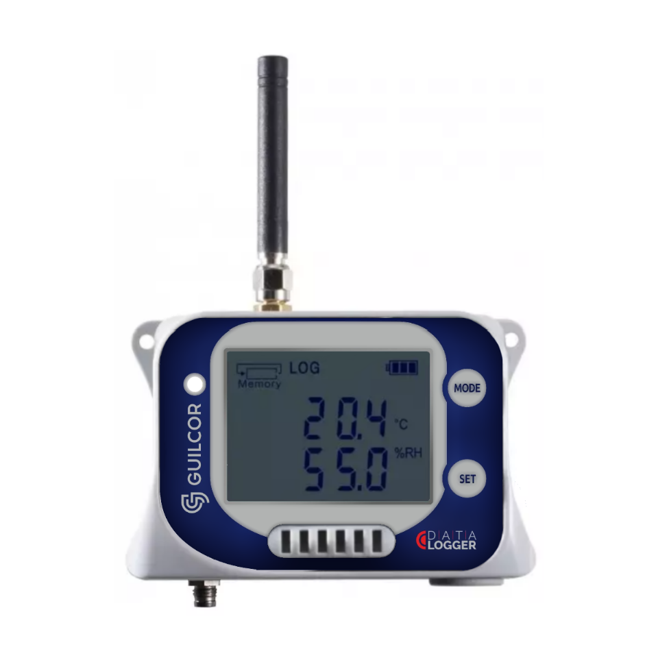 Registrador de dados de temperatura e umidade GSM com conector para sonda de temperatura externa