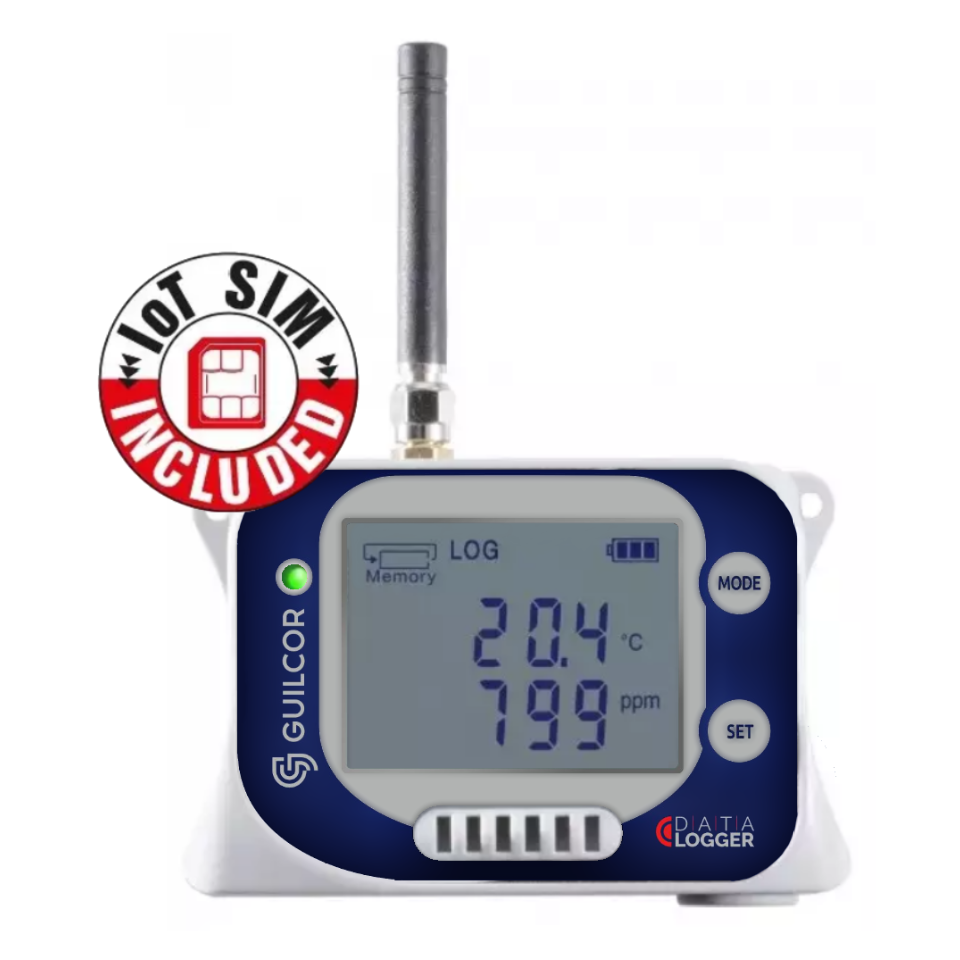 GSM temperature, humidity, CO2 and atmospheric pressure data logger with integrated sensors and modem