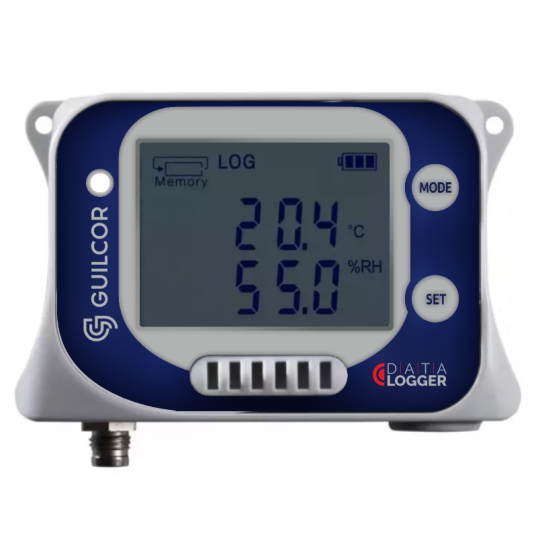 Temperature and humidity data logger with connector for external temperature probe