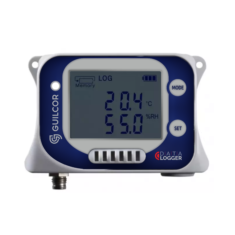 Registrador de dados de temperatura e umidade com conector para sonda de temperatura externa