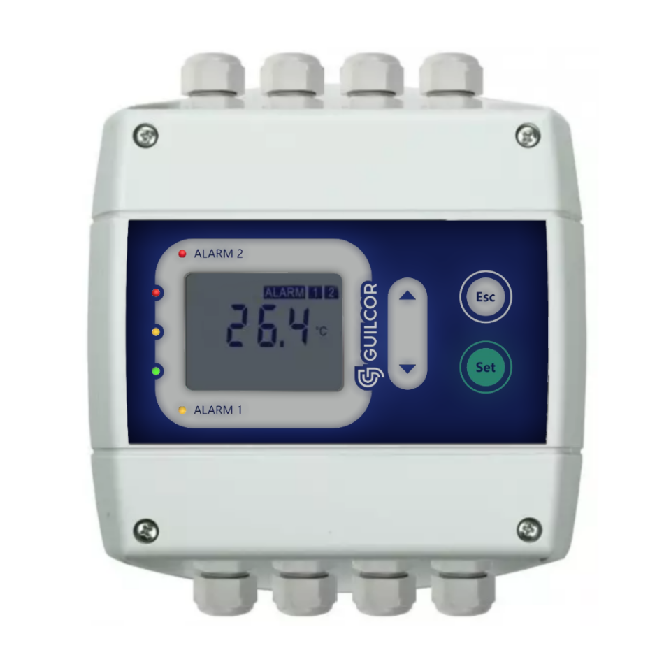 Temperature transmitter with RS232 output and relay