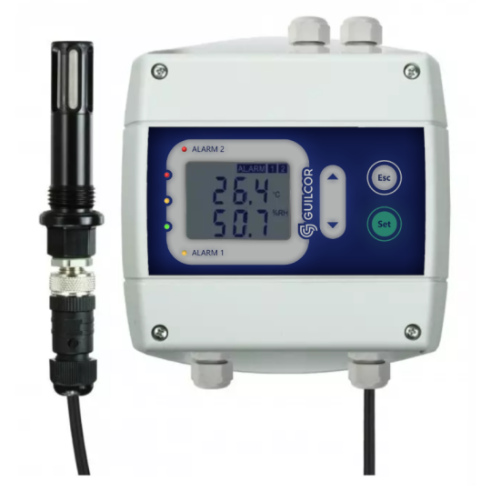 Perslucht temperatuur- en vochtigheidsregelaar met 230Vac / 8A relais