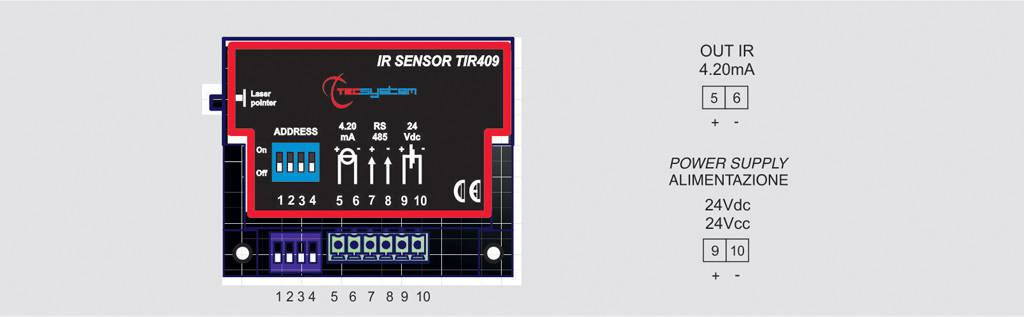 Collegamenti elettrici del sensore IR TIR409