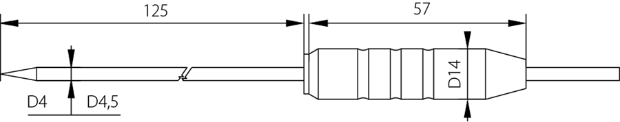 Diagrama de sonda de sonda con mango de teflón, -50 a 200 ° C