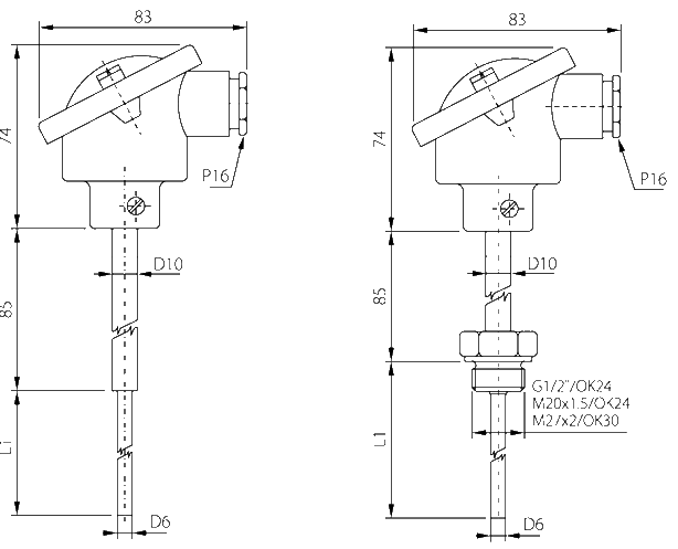 Probe with standard connection head