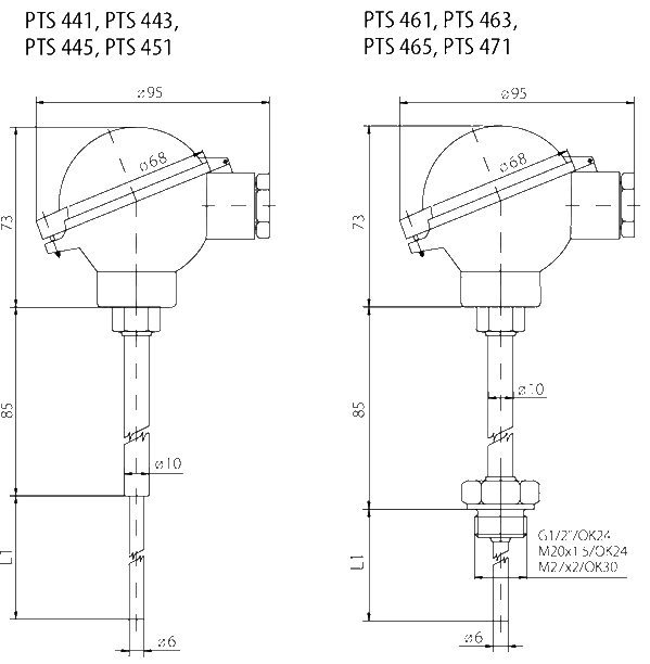 Probe with connection head - IP68