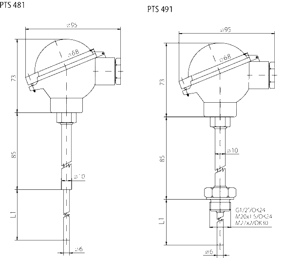 Sonde à tête de connexion avec convertisseur 4 20ma ip68