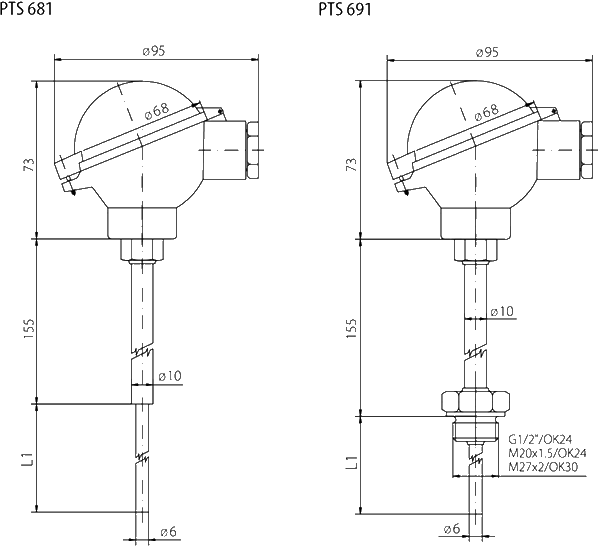 Sonda di temperatura con convertitore ip68