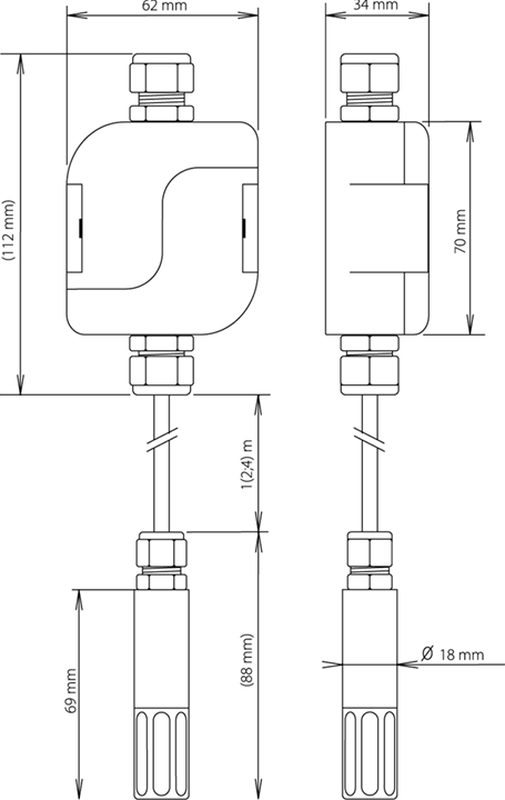 Diagrama da sonda de umidade da caixa com fio