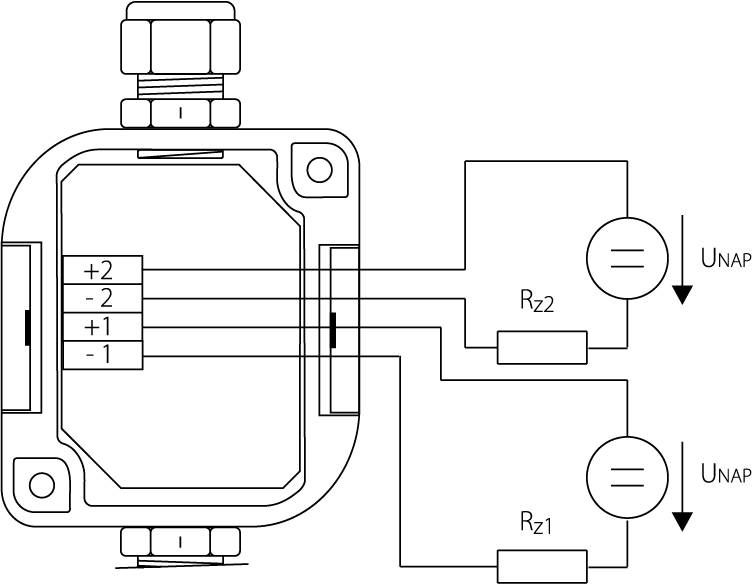 Diagrama de fiação da sonda de umidade com caixa de fiação