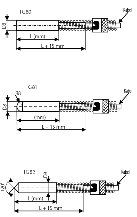 Sonda de bayoneta de 8 mm -50 a 400 ° C