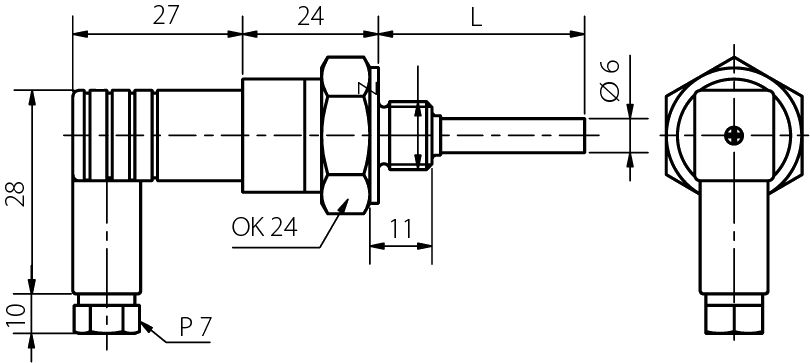 Probe with plastic connector with connection G1 / 2, M20