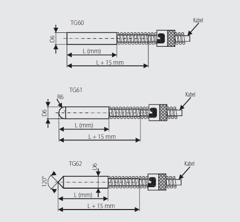 Bajonet sonda, 6 mm, -50 do 400 ° C