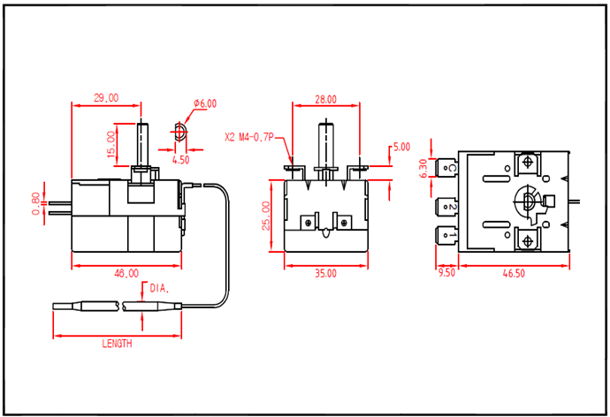 Schemat termostatu z kapilarą bańkową