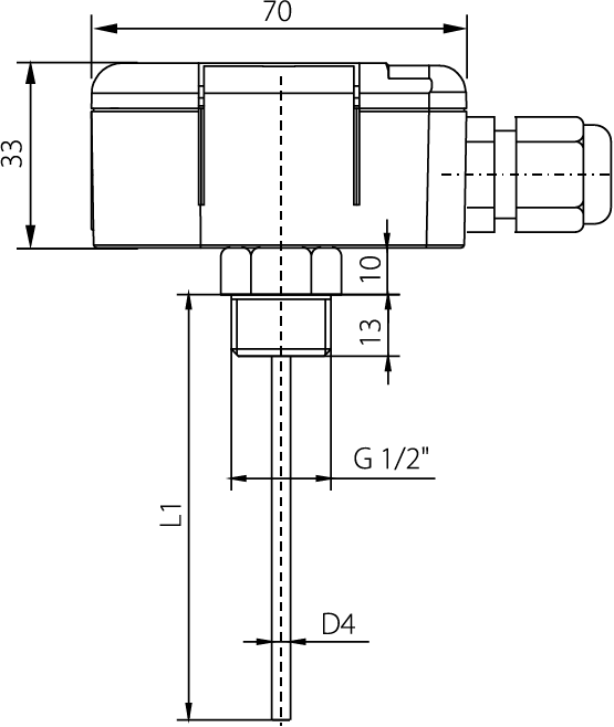 Dibujo técnico de la sonda SD 162 modbus rs485